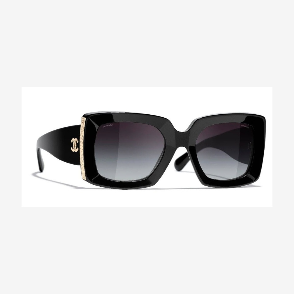 Chanel CH5435 Rectangle Sunglasses Black Frame Gray Gradient Lens - Picture 5 of 10
